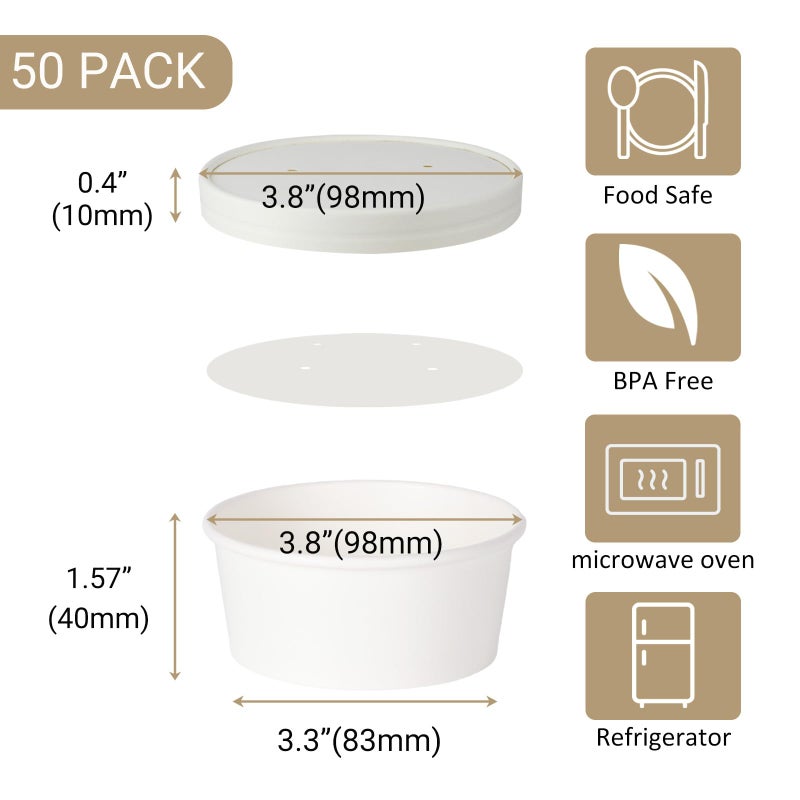 Belinlen 50 SET 5 OZ Disposable White Ice Cream Cups with Lids Medium Hot and Cold To Go Cups Paper Cup Takeout Food Container - Image 2